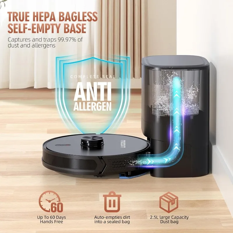 3-in-1 Robot Vacuum Mop Combo,Self Emptying Station 60 Days,Robotic Vacuum Cleaner LiDAR Navigation Max Strong 4500Pa Suction