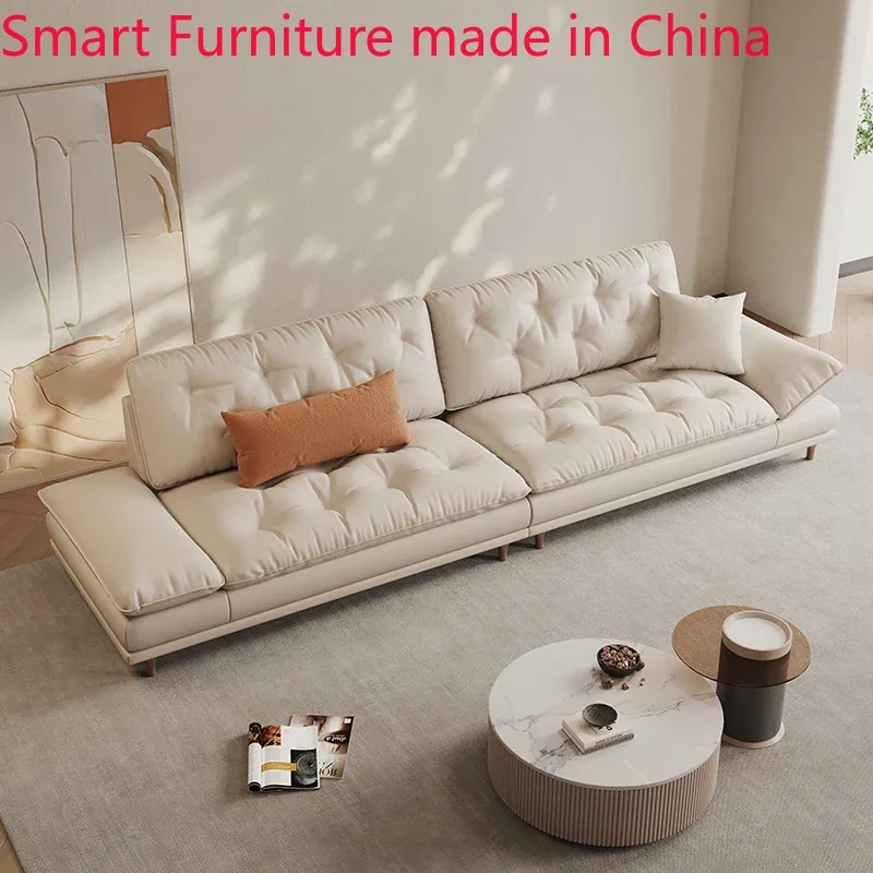 

Итальянский минималистичный кожаный диван, Современная Минималистичная гостиная, трехместная маленькая деталь с прямым рядом, искусственная кожа