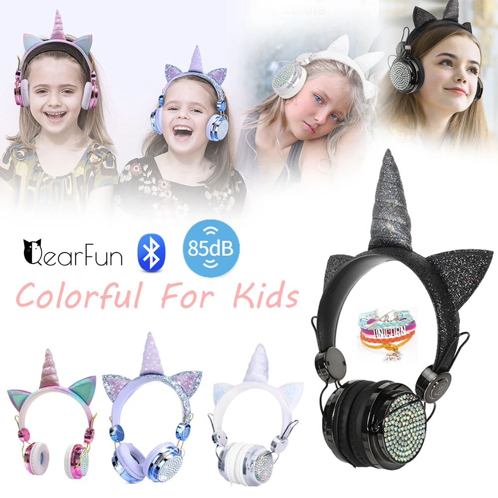 Śliczne jednorożec słuchawki dla dziewczynek dzieci dzieci Bluetooth bezprzewodowe słuchawki z mikrofonem muzyka Stereo telefon kask szkolne prezenty