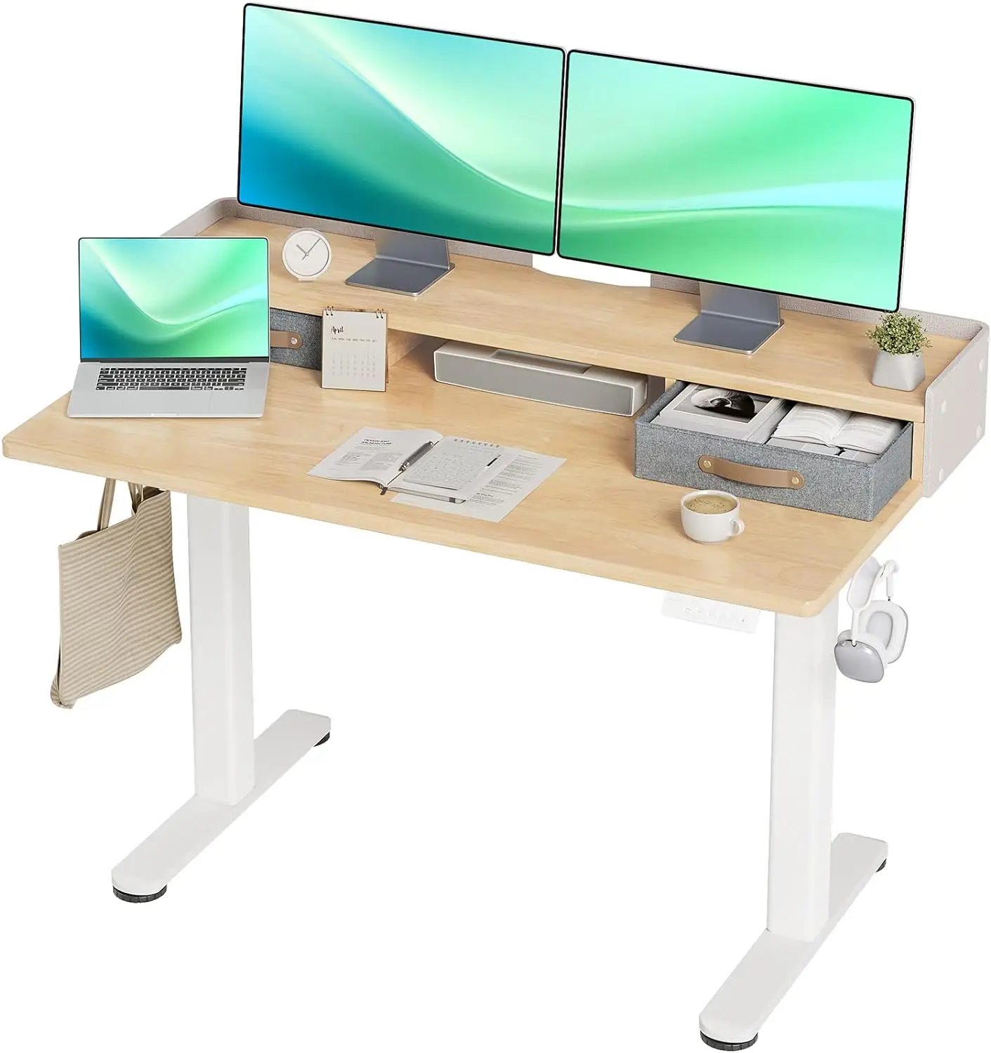 

INNOVAR Whole-Piece Standing Desk with Drawers, 48 x 24 inches Solid Wood Stand up Desk with Storage Shelf