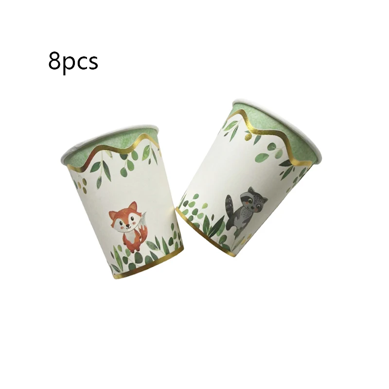 8Pcs Hot Golden Fox Forest Animal Disposable tableware Paper Tray Cup Kids Happy Birthday Party Baby Shower Decor Supplies