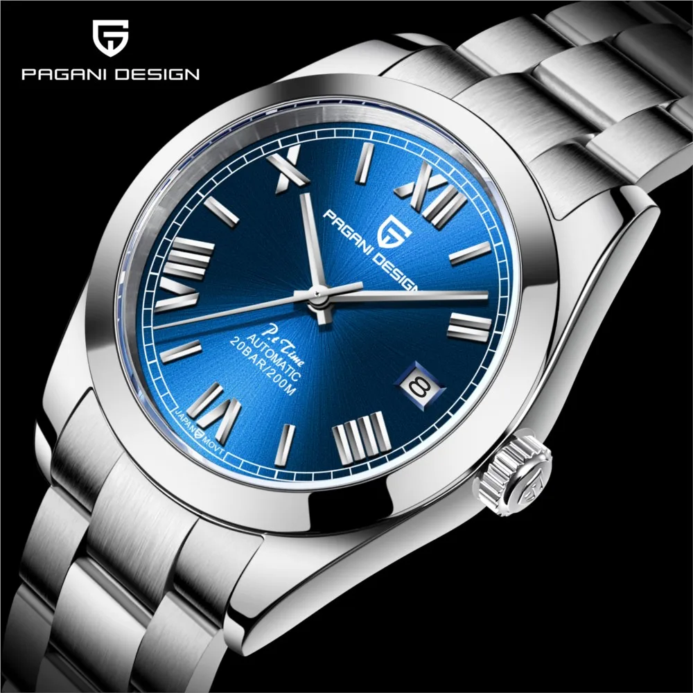 

39.7mm PAGANI DESIGN Watch Men Automatic Mechanical Date Blue Business Stainless Steel Waterproof 20Bar Reloj Hombre Clock