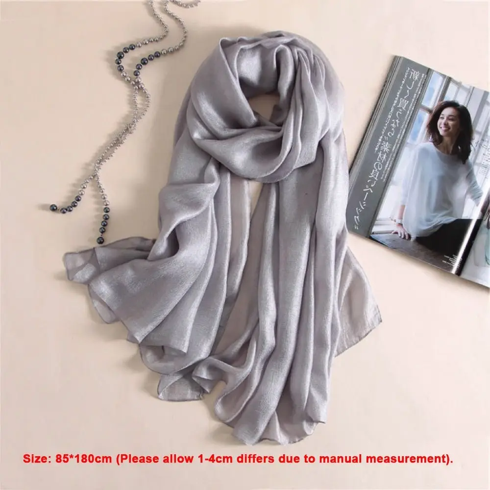 Fashion Pure Color Women Plain Scarf 180x85cm Linen Female Sunscreen Shawl Bandanas Foulard Plus Size Hijab