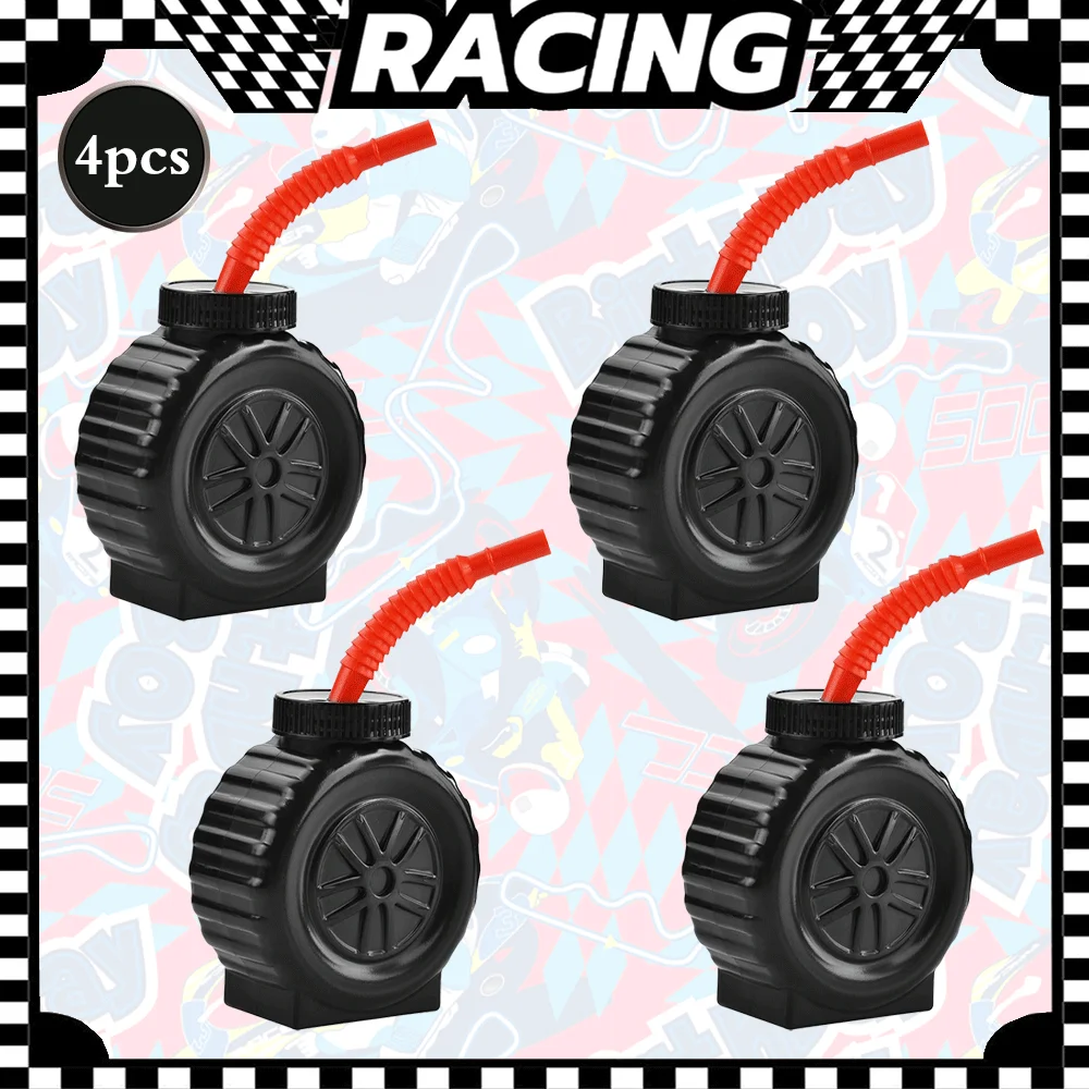 4/6/8/10 Stück Monster-Truck-Reifenbecher für Kinder, Bau-Thema, Traktor-Party-Geschenk, Rennreifen-Strohhalmbecher, Rennsport-Geburtstagsdekoration – Detail 7