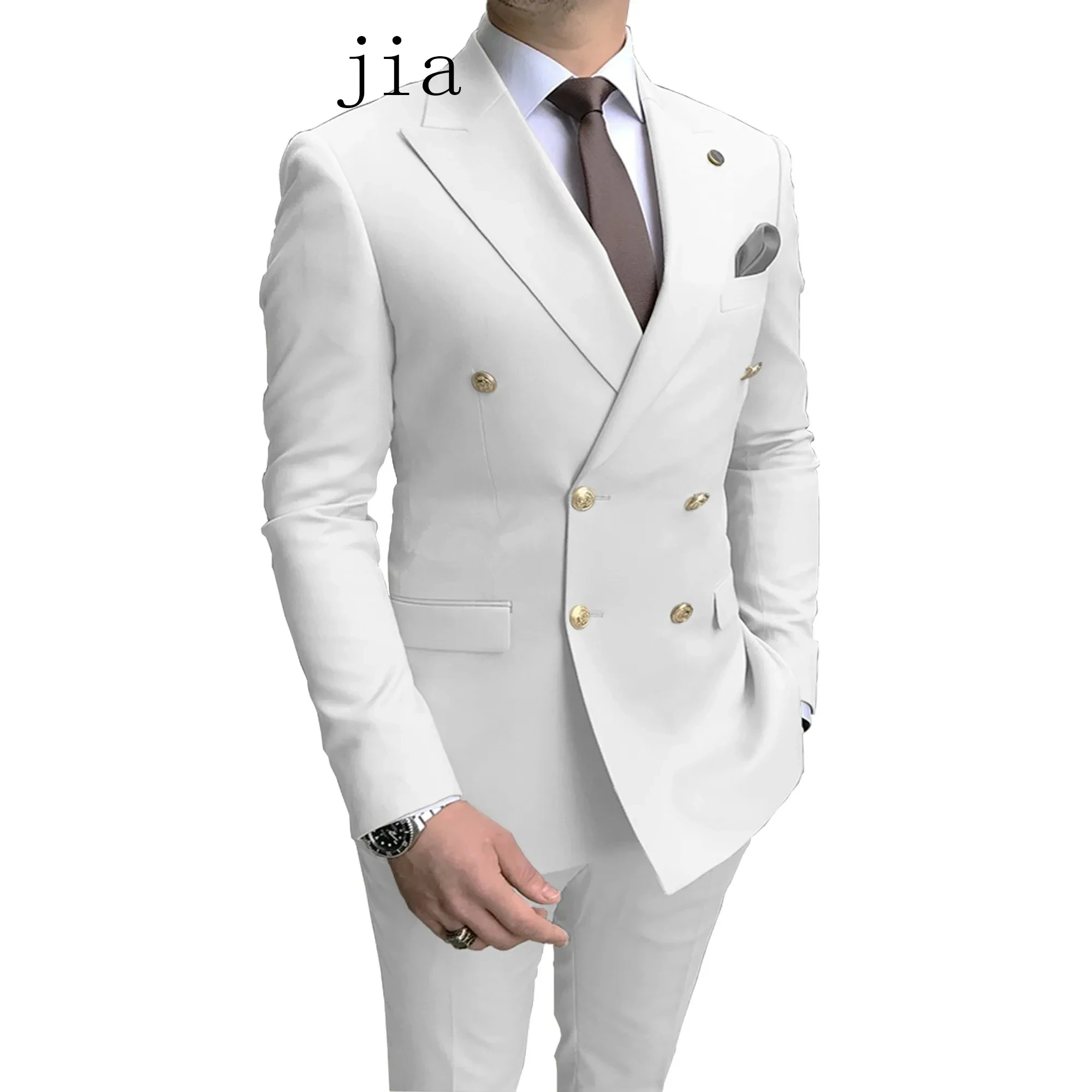 Formal Suit Men's Business Double Breasted Solid Color 2 Pieces Blazers Jacket Pants Trousers Slim Wedding formal suit