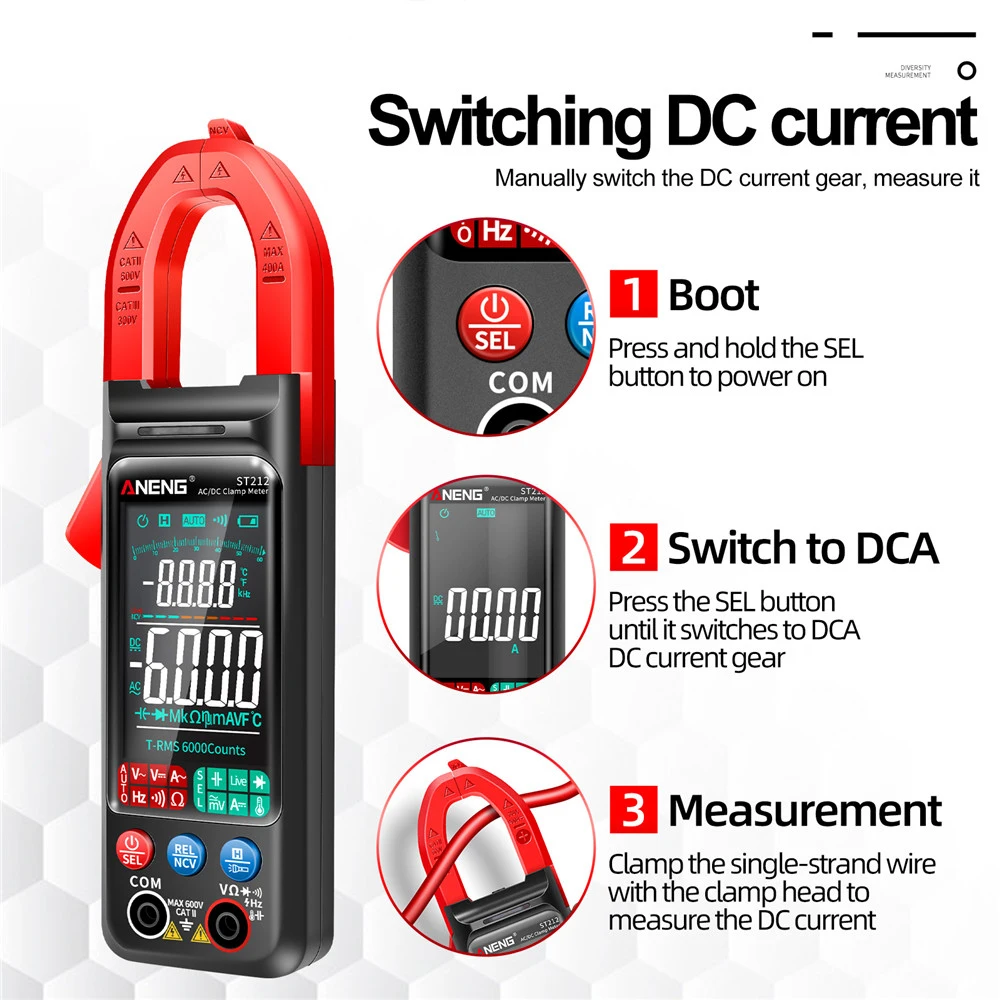 ANENG Clamp Meter Multimeter Tester Auto Ranging TRMS 6000 Counts AC/DC Current Voltage Ohm Volt Amp Meter Tools ST211 ST212