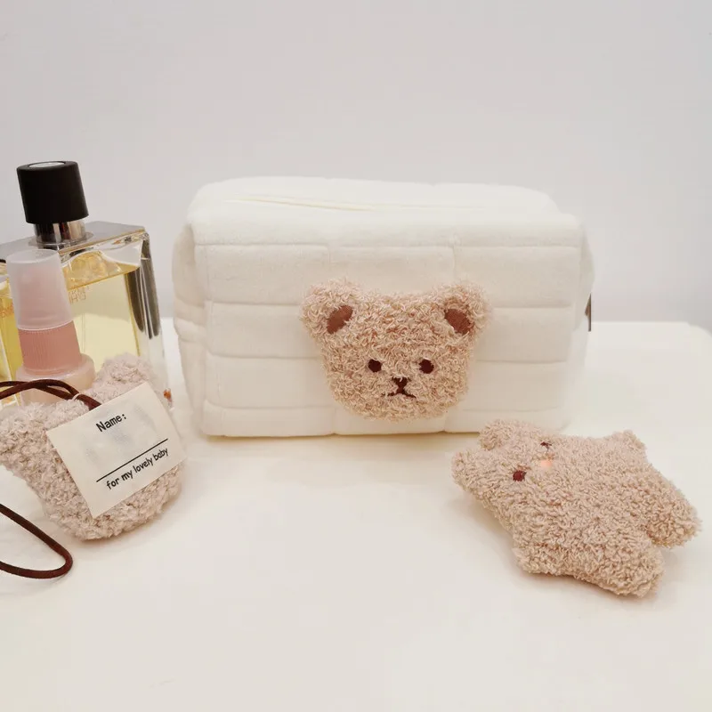 Portable Cute Bear Baby Toiletry Bag Make Up Cosmetic Bags Diaper Pouch Baby Items Organizer Reusable Cotton Cluth Bag for Mommy 3