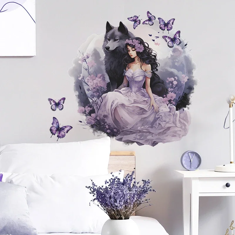 Princess Wolf Girl Wall Stickers Girl Room Flower Butterfly Bedroom Baby Room Living Home Decor