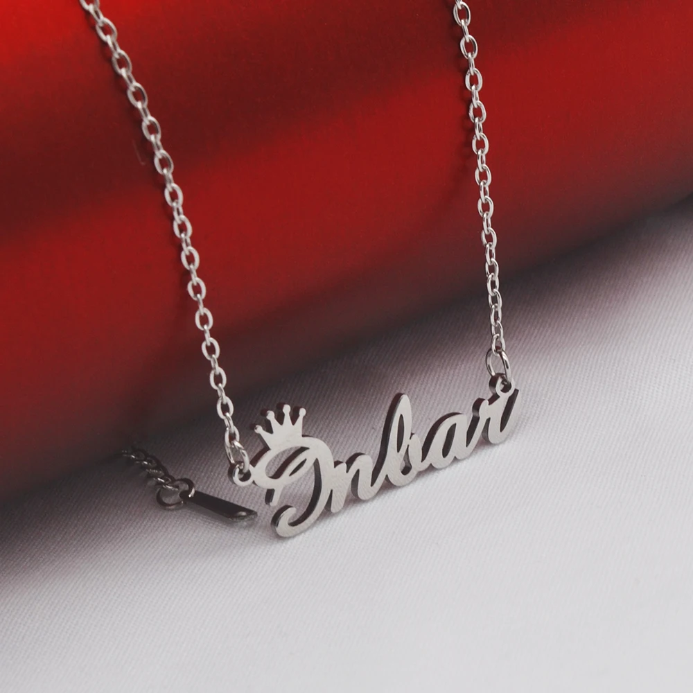 Stainless Steel Cutting Custom Name Necklace Crown Font Personalized Fashion Electroplating Nameplate Jewelry Girlfriend Mother