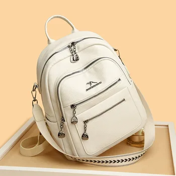 Zaino da donna alla moda in vera pelle, grande capacità, versatile, per pendolari e viaggi, con tracolla regolabile e chiusura a cerniera