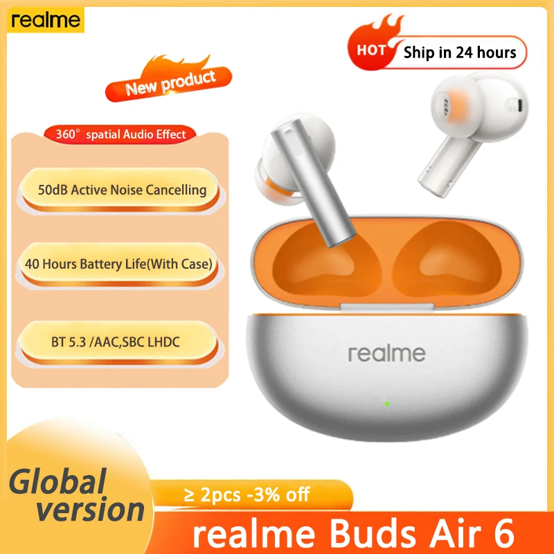 New Global Version realme Buds Air Wireless Earphone 50dB Active