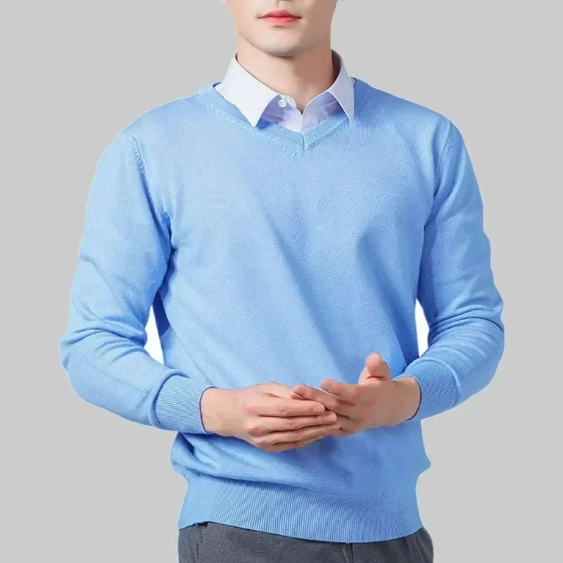 Men's Cashmere Warm Pullovers Sweater V Neck Knit Autumn Winter Fit Tops Male Wool Knitwear Jumpers Bottoming shirt Plus Size 2
