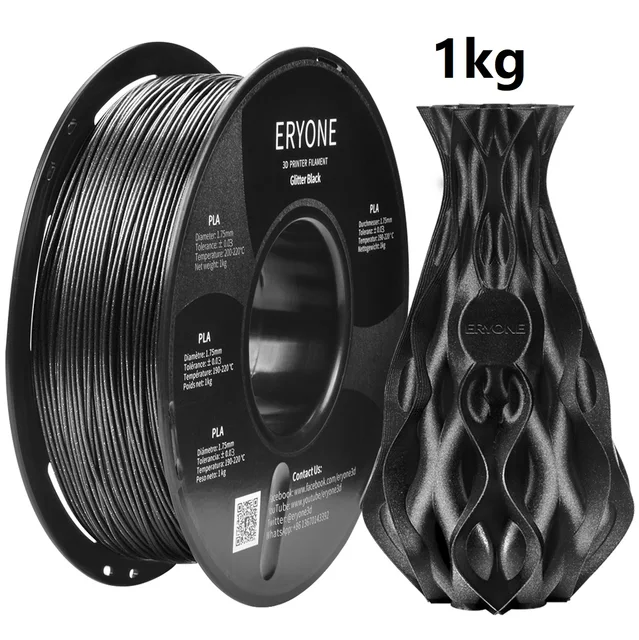 ERYONE Clearance Promotion TPU PLA PLA+ Silk Rainbow Ultra Silk 3D Printing Filament 1KG/0.5KG For FDM 3D Printer Fast Shipping Glitter Black