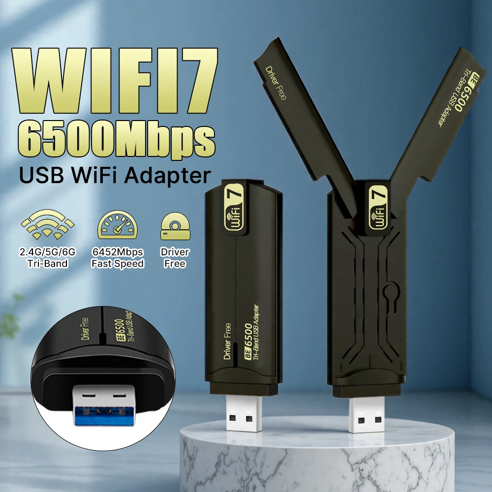 WiFi 7 BE6500 Бездротовий адаптер USB 3.0 Reatek RTL8912AU Tri-Band 2.4G/5.8G/6GHz 802.11AX Free Drive для Win 10/11