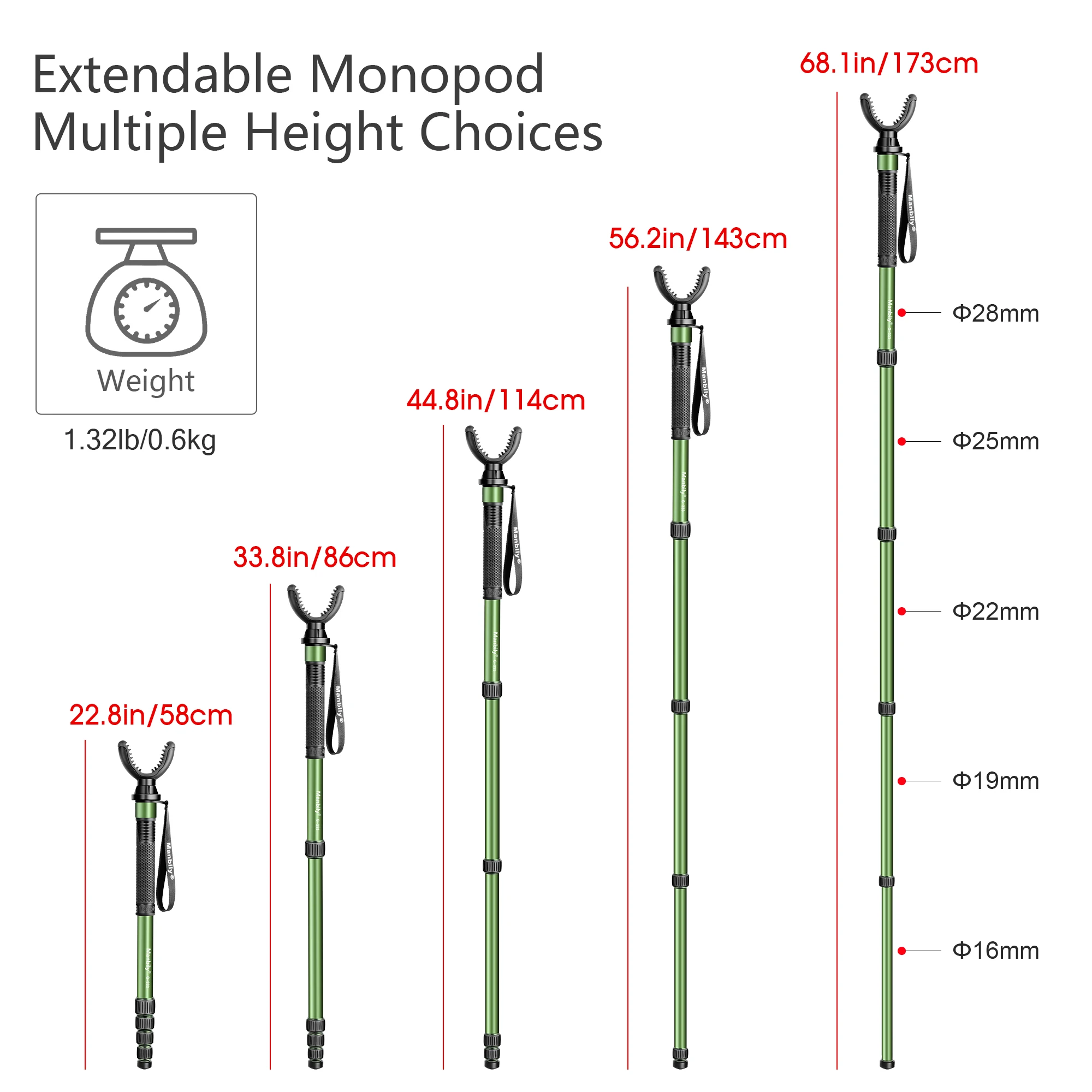 Manbily G-333 173cm Monopod for Hunting Adjustable Shooting Rest with U-yoke Holder Flexible Outdoor Hunting Tripod Stands remote control tripod head adjustable bipod adapter