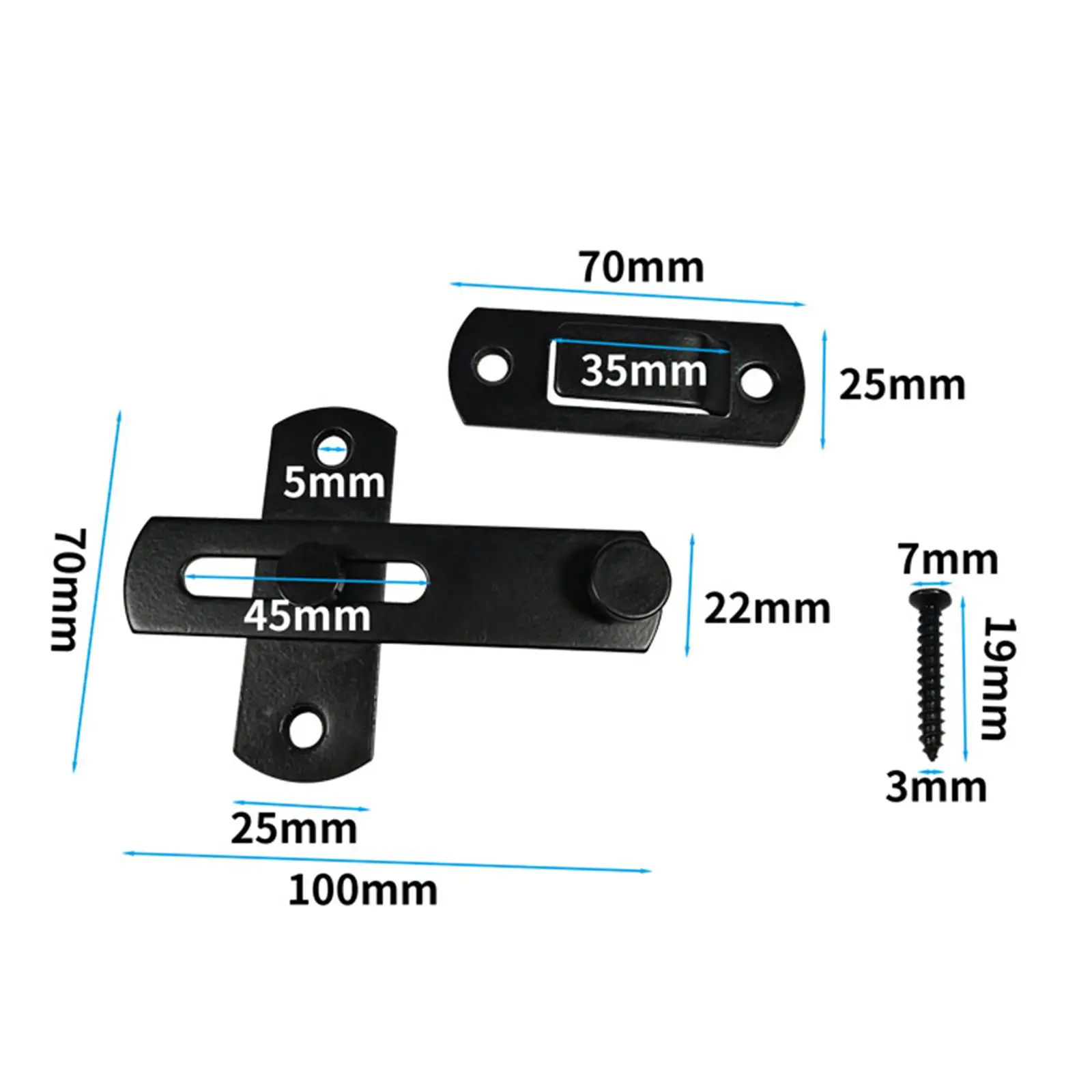 2xBarn Door Latch Bolt Latch Shed Door Lock for Bathroom Black