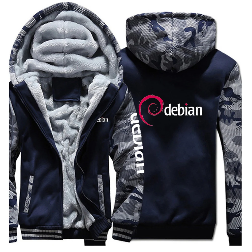 Debian Autumn Winter Hoodie Men Sweatshirt Thick Fleece Zipper