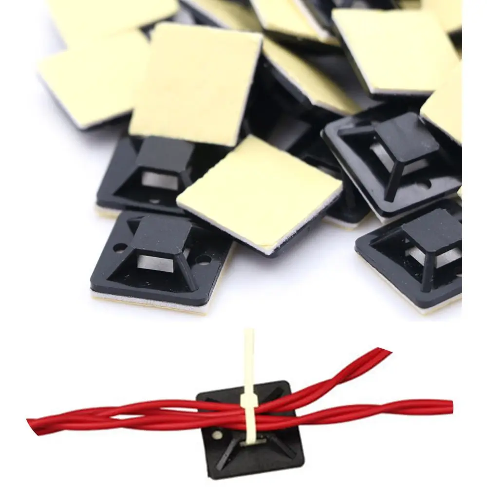 20x20mm Black Car Wall Holder Mount Self Adhesive Cable Tie Base Removable Cable Holder Zip Tie Base