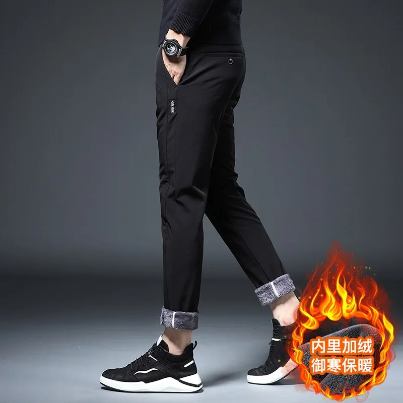 

New Autumn and Winter Fit Versatile Straight Tube Plush Thickened Casual Pants Loose Elastic Sports Long Pants for Men