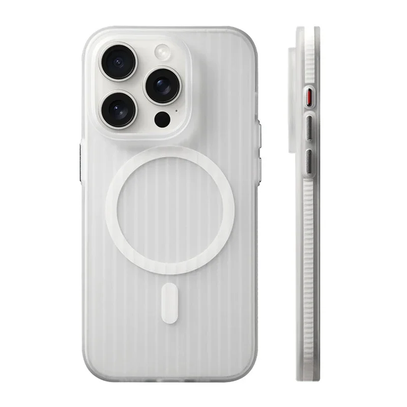Geometric 3D Stripes Wireless Charging Phone Case with Anti-Fall Bumper and Frosted Finish