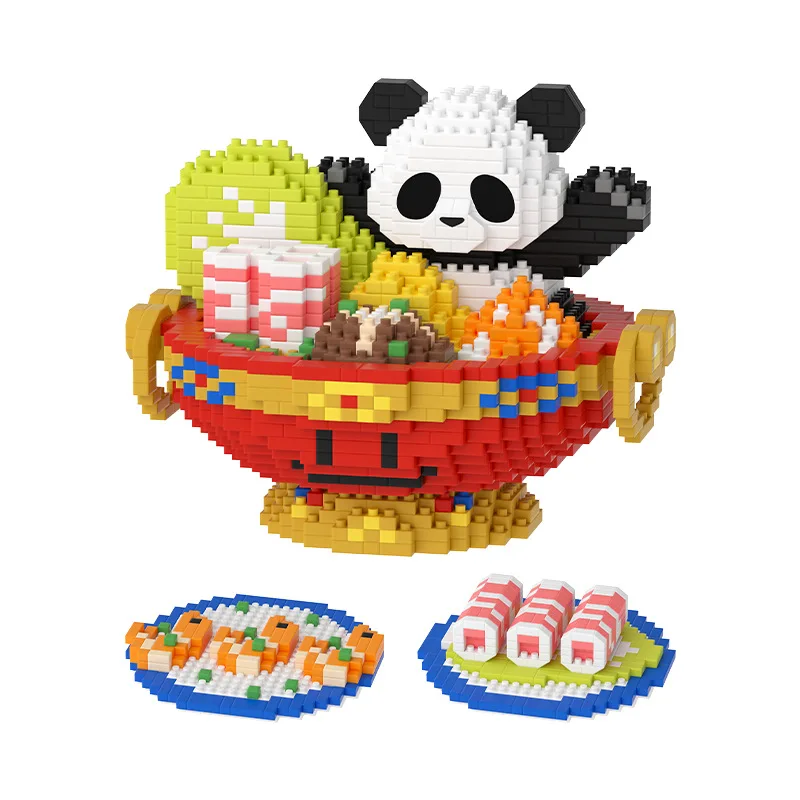 

Handmade Assembly of Building Blocks Panda Hot Pot Small Particle Building Block Children's Puzzle Toy Decoration Gift