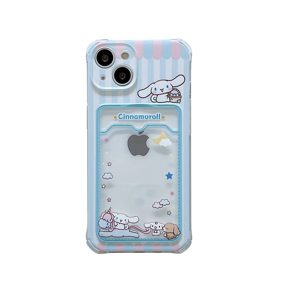 thumbnail image 1 of Funda transparente con patrón de Hello Kitty para iPhone, carcasa suave de TPU con ranura para tarjeta y soporte de bolsillo para modelos 7, 8, 14 Plus, 13, 12, 11 Pro Max, X, XR, XS Max, 1 of 5