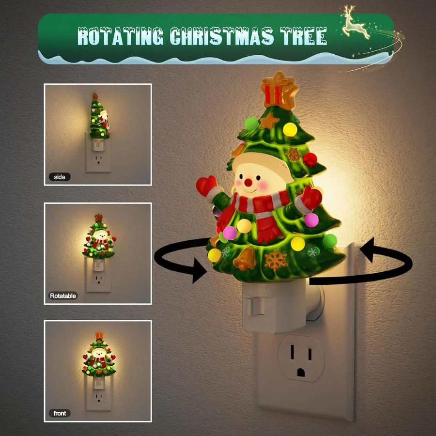 Cute and Funny 3000K Ceramic Christmas Tree and Snowman Night Light with 360 Rotatable Design Plugin WallMounted Decorative Nig