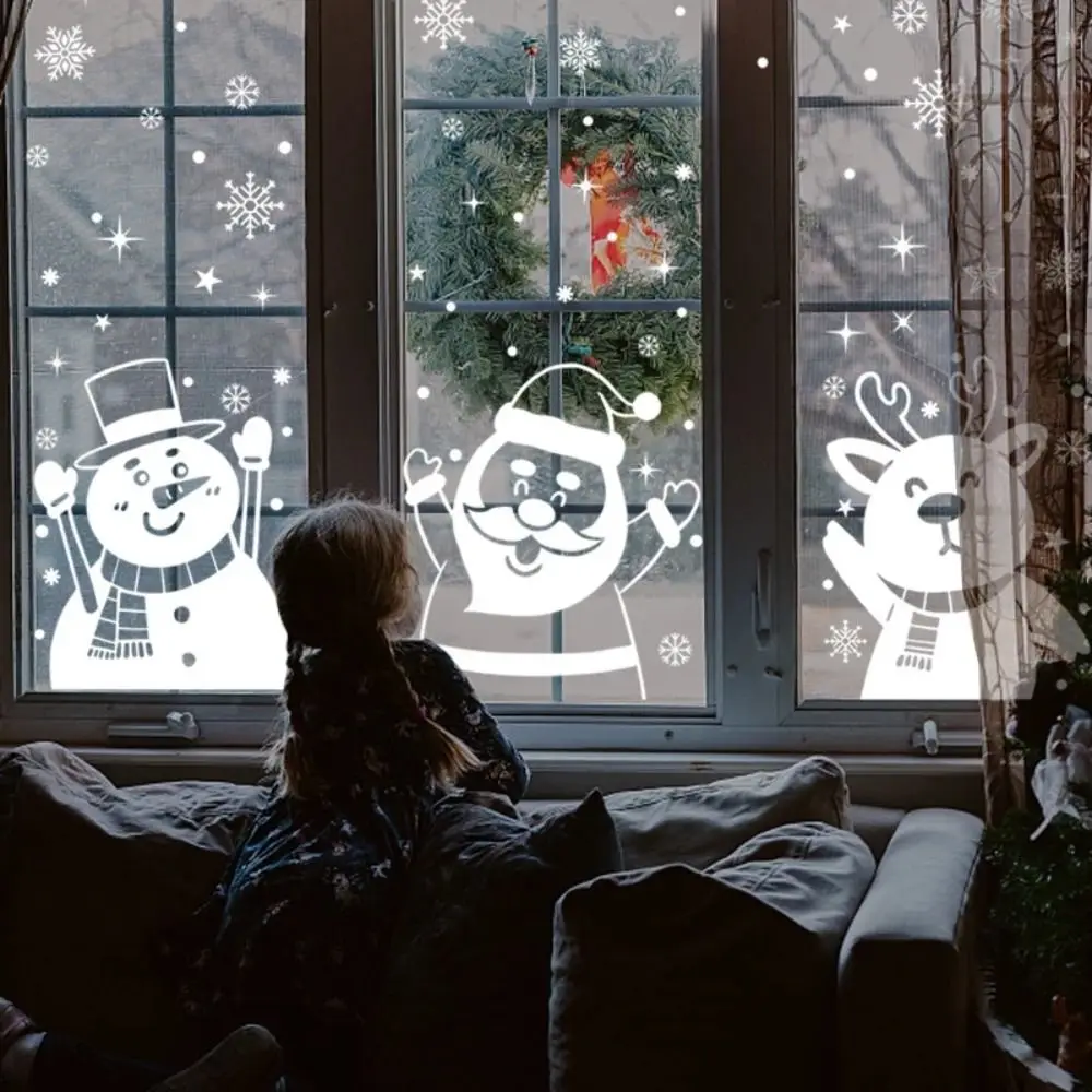 

Elk Christmas Window Stickers Ornaments White Snowman Christmas Static Large Glass Windows Wall Sticker