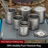 Titanium Cup Outdoor Portable Camping Picnic Water Cup Mug With Foldable Handle For Outdoor Camping Hiking 300ml/ 450ml /750ml 1