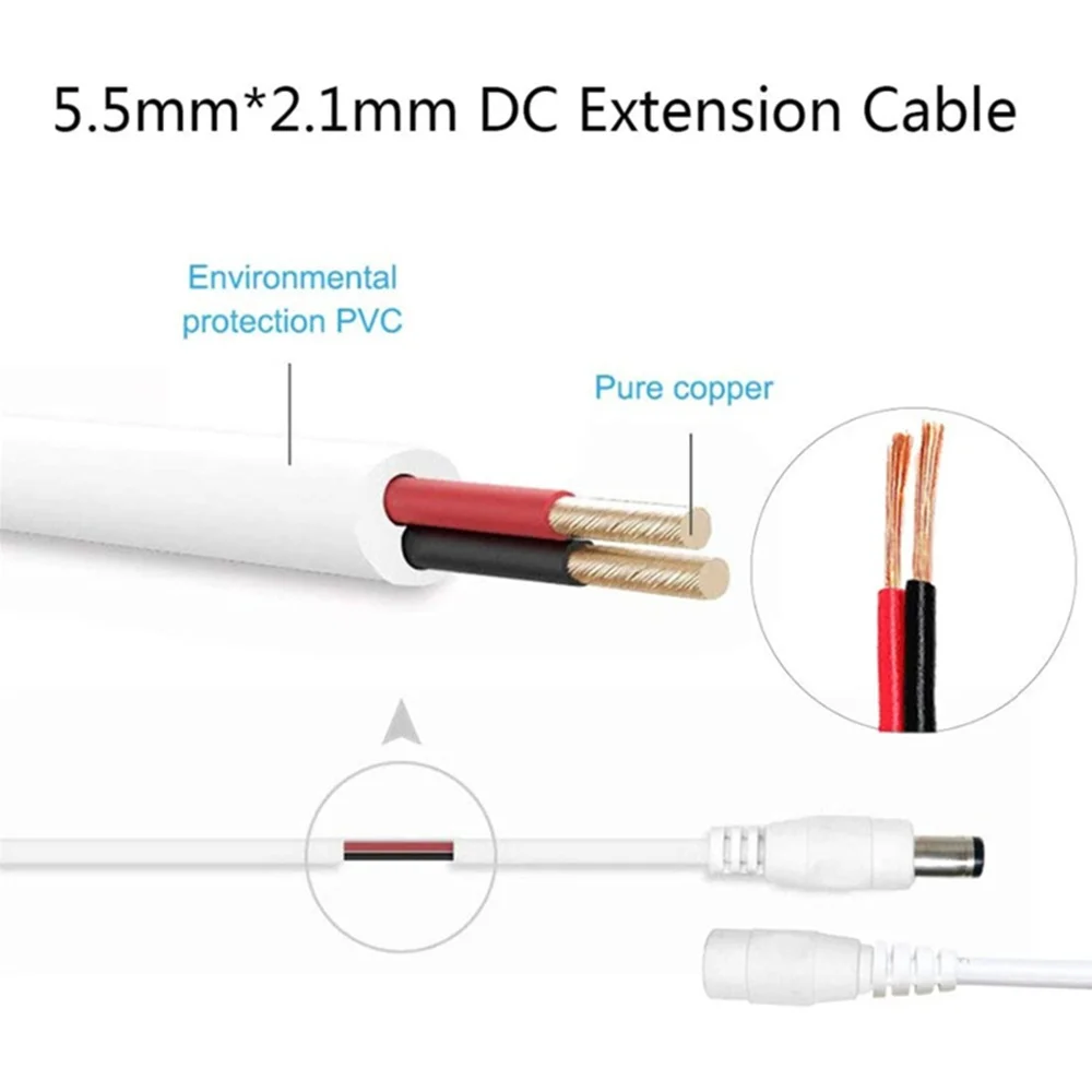 DC 12V Power Adapter Extension Cable 3M/5M/10M/15M/20M/30M DC Male Female Connector Power Extend Cord For CCTV Security Camera 5