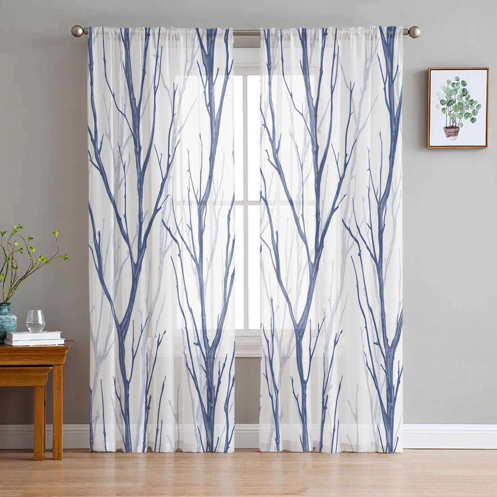 

Silhouette Of Branch Birds And Animals Sheer Curtains for Living Room Modern Home Decor Tulle Curtain Bedroom Voile Drapes