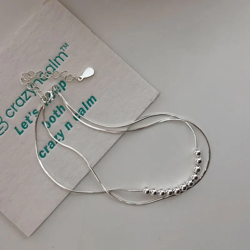 

Женский серебряный браслет 925, двухжильный браслет для женщин, серебряные бусины, многослойный браслет из серебра 925 пробы, змеиная цепь, круглый