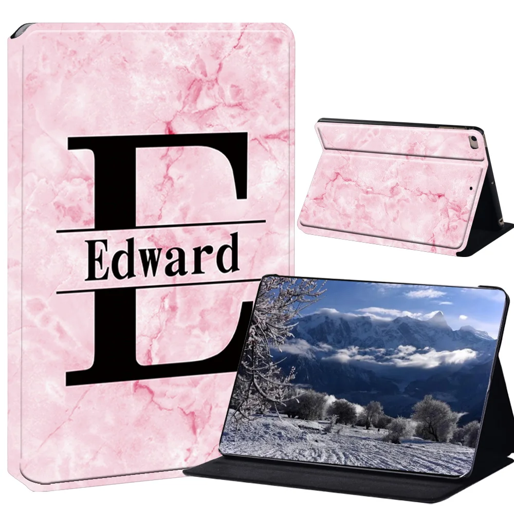 Elegant Marble Initial PU Leather Stand Case for Tablets - A to Z Letters