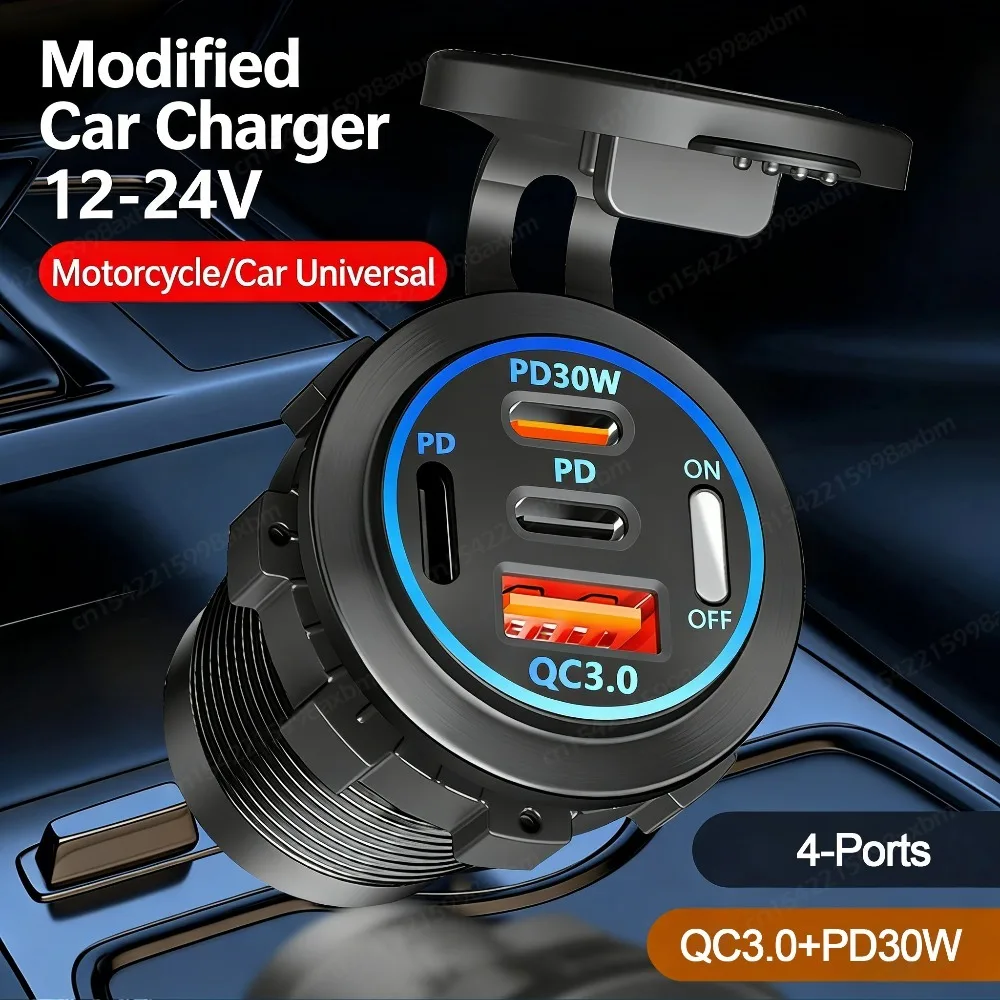 12V QC3.0 USB-C 콘센트 소켓 PD 타입-C USB 차량용 충전기 전원 콘센트 액세서리 방수 기능 탑재 자동차, 보트, 선박, 버스, ATV, 트럭용