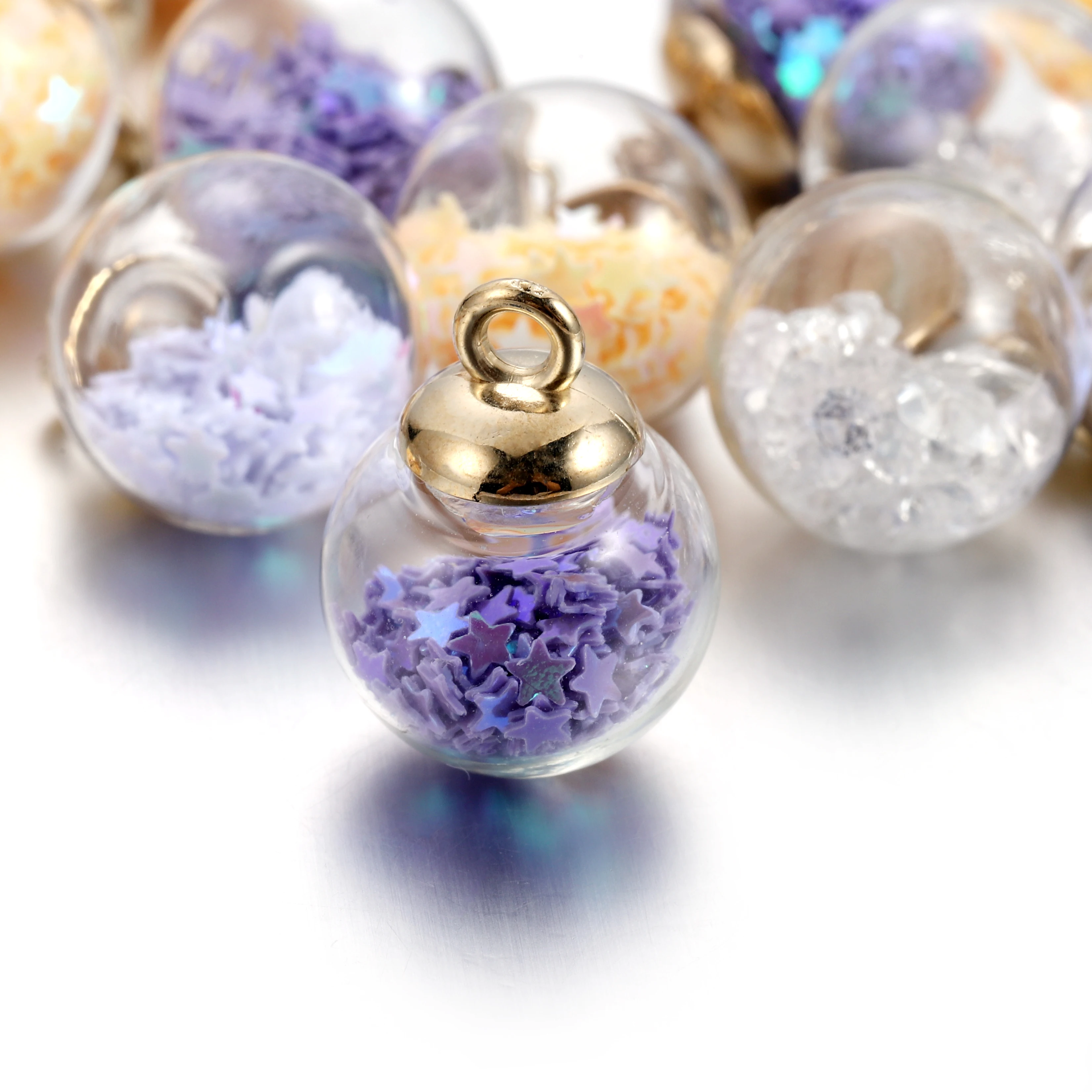 10Pcs Glass Ball Pendants Star Sequins Transparent Glass Ball 16mm Pendants Crafts Making Findings Handmade Jewelry DIY for Earrings Necklace Glass Ball Pendants