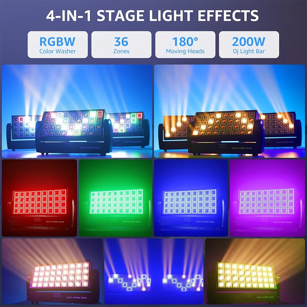 2PCS300W LED Strobe RGBW Wash Beam Effect Moving Head DMX512 Single Control Horse Racing Concert Club Night Party Stage Lighting 4