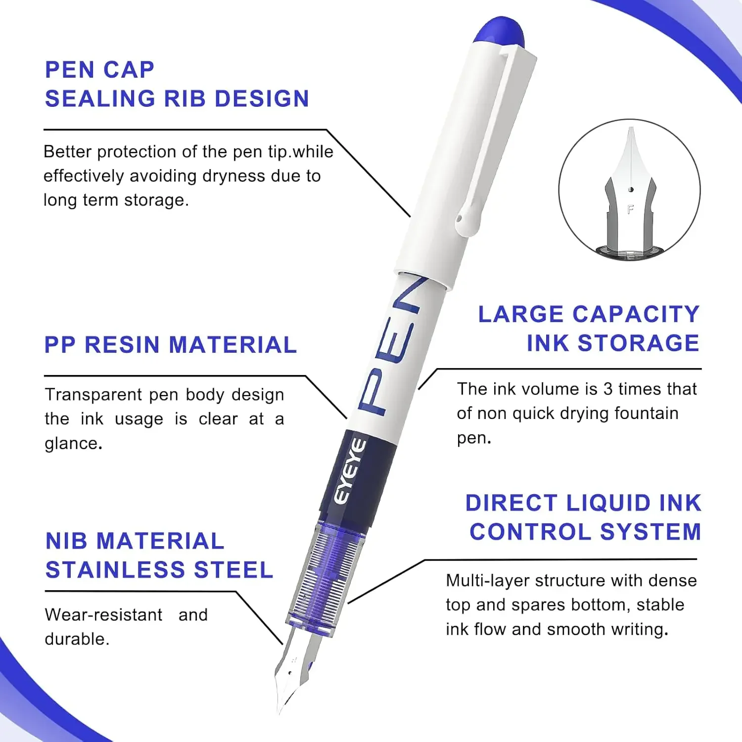 Straight Liquid Fountain Pens，Disposable Fountain Pens, for WritingQuick-Drying Ink Pen, Smooth-Writing Multicolor Art Supplies 4