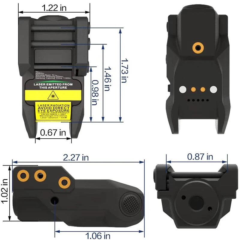Low Profile Compact Tactical Rail Mount Green Laser Sight for Pistol Handgun Build-in USB Magnetic Touch Rechargeable Laser