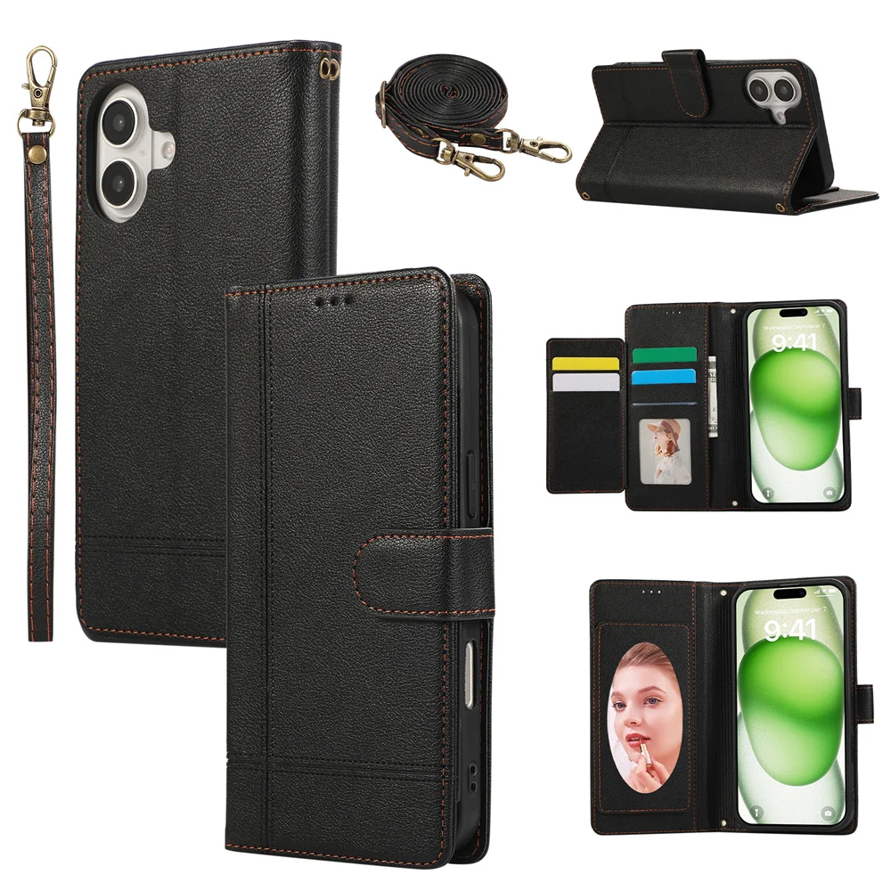 Crossbody polsband portemonnee kaartsleuf telefoonhoesje voor iPhone 16 Plus 15 14 13 12 11 Pro Max XS XR X 7 8 leren beschermhoes_voghion.com