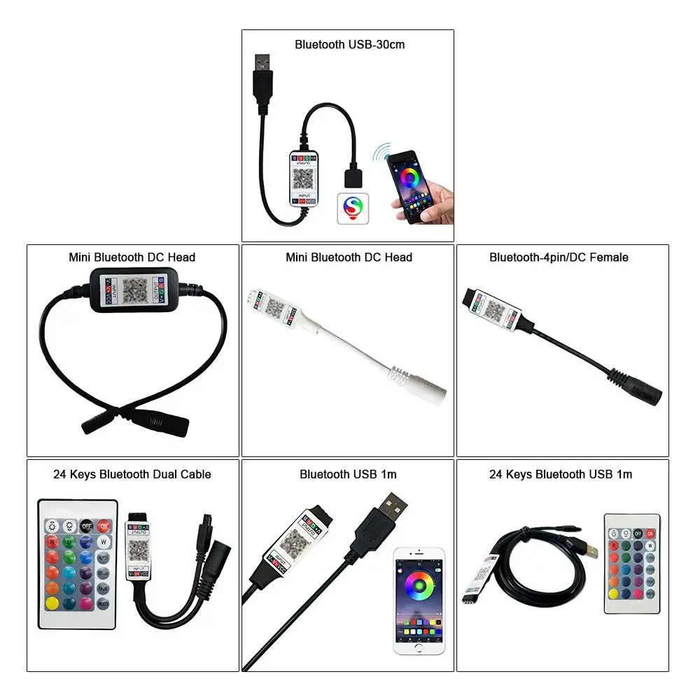 Description Picture 6 of itemNew Bluetooth Adaptor Mini RGB Controller 5V-24VMini Female Plug to 4Pin Connector LED Light Strip Smart 17Key USB controller