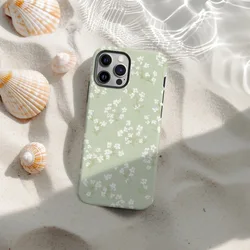 Sage Green Floral Magnetic Phone Case with Hard TPU Double - Layer Back Cover - iPhone 12 Mini (Magnetic)