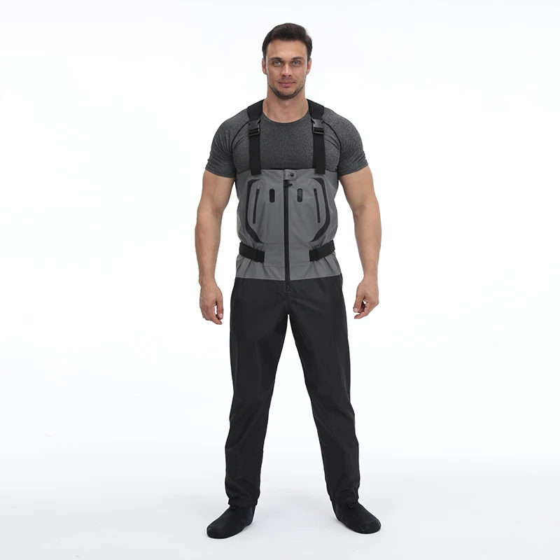 Men's Waterproof Fishing Waders, Breathable One-Piece Pants, Neoprene Socks, Zip-Front Chest, Hunting, Plus Size Waders