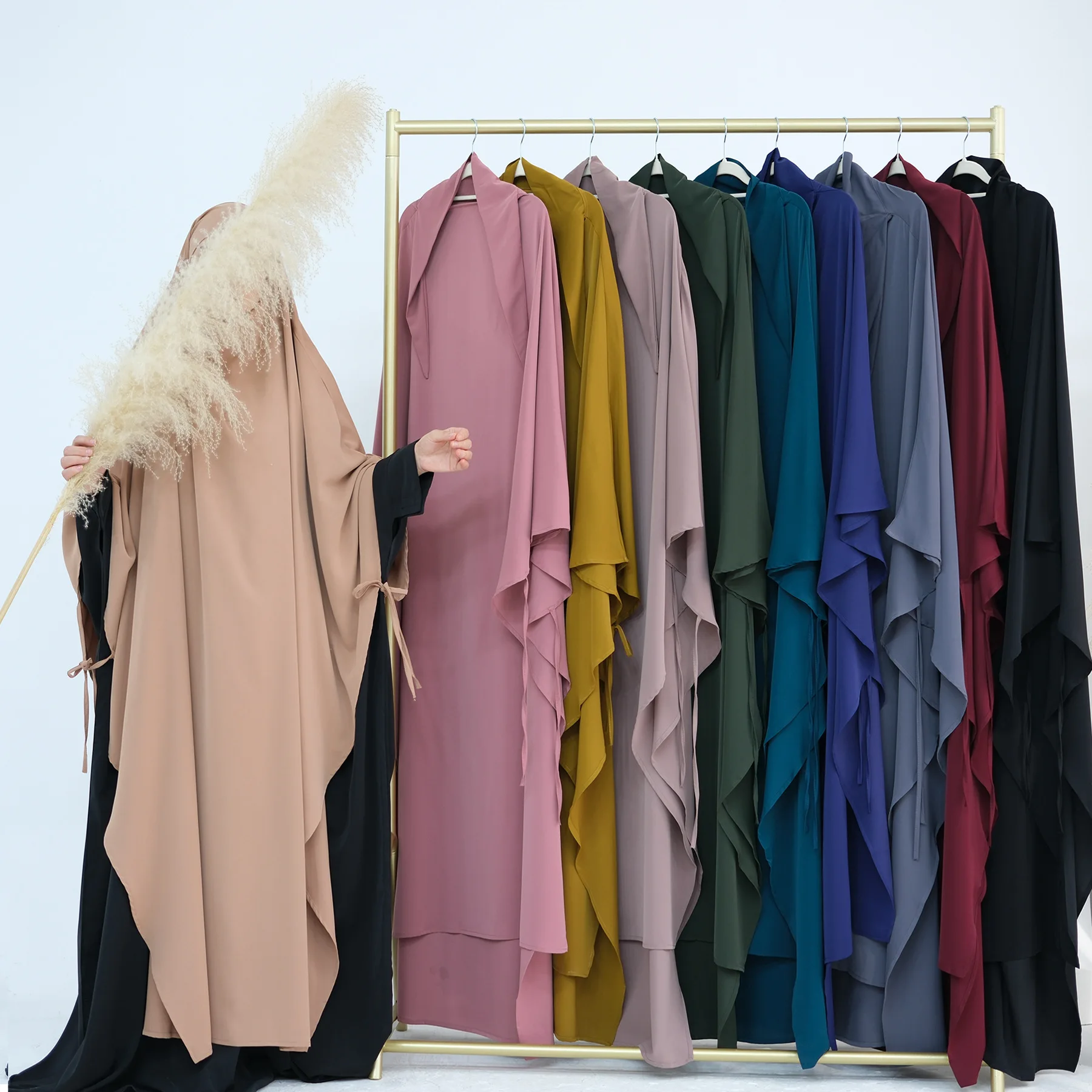 Extra-long Khimar Hijab for Muslim Women, Tie at Sleeves, Dubai