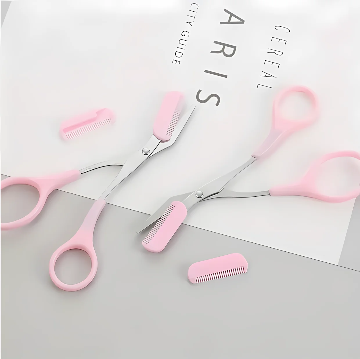 Eyebrow Trimmer Set Eyebrow Scissors Eyebrow Tweezers Set-Pink Stainless Steel Eyebrow Scissors with Comb Rose Gold Beauty Tool for Women Girls