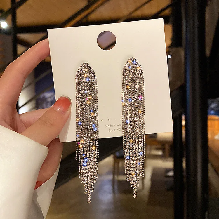 Dangle Earrings Geometric Triangle European and American Fashion Long Tassel