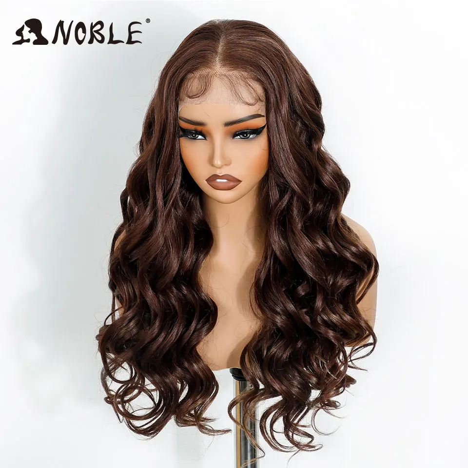 Noble Body Wave HD Transparent 13X4 Lace Wigs Synthetic Lace Wig 24 Inch Baby Hair Lace Frontal Wig Wave Lace Wig For Women