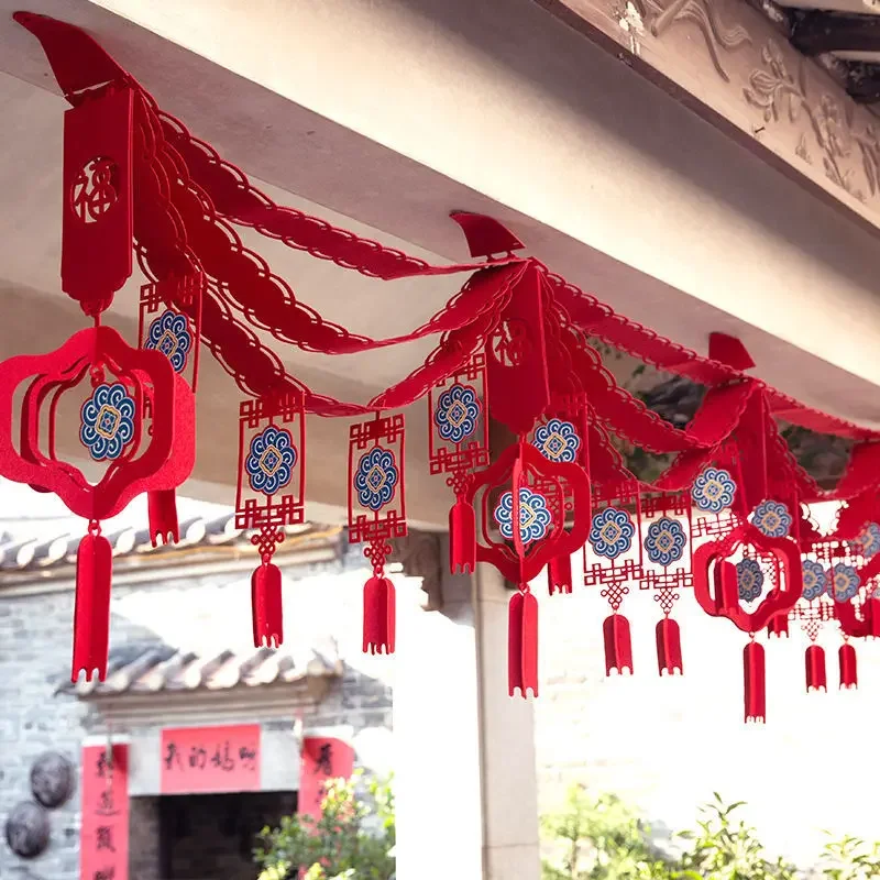 

2024 Год Дракона украшение китайский новогодний баннер Весенний фестиваль флажки Гирлянда для дома офиса искусство 2,7 м