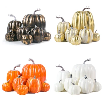 Juegos de calabazas artificiales de Acción de Gracias, surtido de calabazas grandes y pequeñas, calabaza falsa, granja, mesa de cosecha de otoño, decoración de Halloween