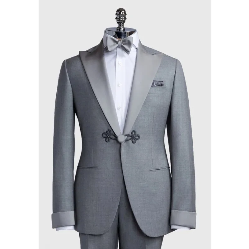 

Slim Fit Formal Grey Suits Custom Made For Man 2 Pieces Groom Tuexdos Wedding Prom Party Evening Blazer Sets Terno Masculino