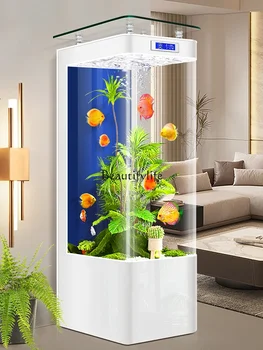 yj9 Free Shipping Vertical Integrated Fish Tank Living Room Small TV Cabinet next to Aquarium Change Water